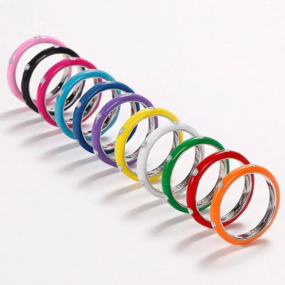 NEW Unisex Stacking‎ Black Enamel 925 Sterling Silver Ring Band, Size 7 - Picture 7 of 8